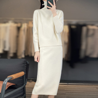 Femmes Hiver Cachemire Tricoté Chaud Jupe Courte Pull Costume Haute Flip Fork Robe