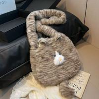 Mode peluche sac à main gris réutilisable sac à bandoulière mignon chat sac avec motifs sac fourre-tout pour fille