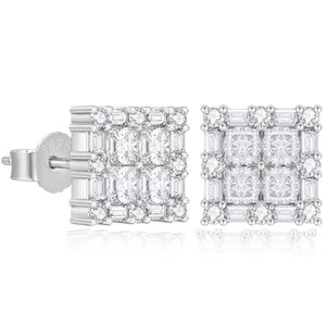 Princess Cut Zircon Stud <b>Earrings</b> 925 <b>Silver</b> Geometric Claw Setting Classic Women's Everyday Wear - Product Image 1