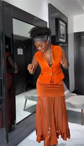 Vestidos de noche de sirena naranja con encaje elegante negro niñas vestido de graduación Satén de talla grande cumpleaños fiesta Formal vestidos personalizados - Product Image 5