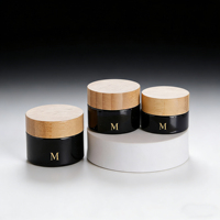 Bouteilles en verre noir mat cosmétique 5ml 10ml 15ml 20ml 30ml 50ml 100ml Boîtes de crème vides avec couvercles en bambou