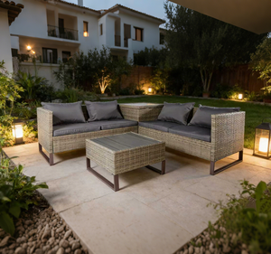 <span class=keywords><strong>Promotion</strong></span> Prix <span class=keywords><strong>Bas</strong></span> Canapé d'Angle Moderne en Acier Galvanisé et Rotin KD - Product Image 1