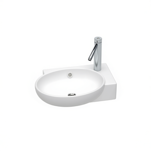 Grifo de lavabo de cerámica con orificio de desagüe, montaje en pared redondo, manija de palanca de un solo orificio, diseño minimalista para lavabos de baño - Product Image 1
