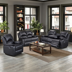 Meubles de salon Frank de luxe personnalisés haut de gamme, canapé sectionnel 6 places noir, ensemble de canapés inclinables en cuir artificiel - Product Image 3
