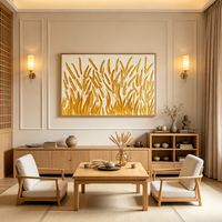 Toile Peinte à la Main Blé Doré, Peinture Nature Morte 3D, Décoration Murale Maison Luxe Moderne