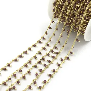 Fashion Copper and Faceted Round glass beaded Alloy link chains for jewelry making