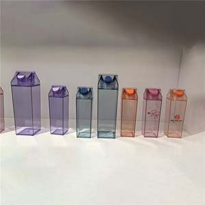 500ml/750ml/1000ml/1900ml Clear Square Leakproof Plastic <b>Milk</b>/Juice <b>Bottle</b> Lid <b>Straw</b> for Party Outdoor Use Dishwasher Safe - Product Image 1