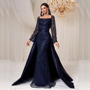 Kadın balo akşam balo kıyafetleri Sequins Patchwork saten ile fil kol saten kumaş artı boyutu zarif akşam elbise - Product Image 6