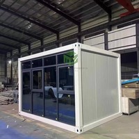 Maison conteneur moderne en verre trempé avec mur rideau, étanche, préfabriquée, mobile et modulaire pour usage commercial
