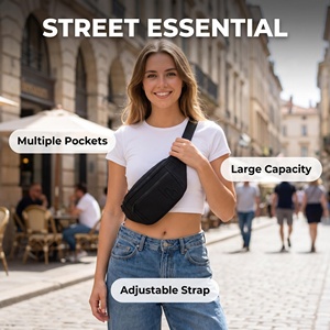 Portable Canvas Waist Bag Custom Embroidery Logo Fanny Pack with Zipper Pockets <b>Large</b> Capacity <b>Chest</b> Bag - Product Image 6
