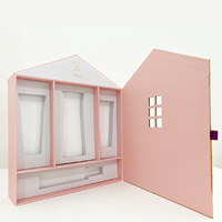 Scatola in Cartone Rigido con Logo Personalizzato, Stampa a Caldo, Scatola Regalo Cosmetica Rosa a Forma di Casa con Rivestimento Interno in EVA e Finestra Traforata