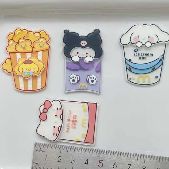 Sanrios Acrylic Charms Food Hamburger Drinks Popcorn French Fries Melody Kitty Diy Decoration