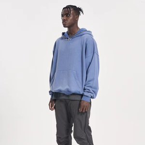 Men's Quarter <b>Zip</b> Oversized Pullover Hoodie Streetwear Distress Acid Wash 100% Cotton Breathable Full Customization <b>Hooded</b> Solid - Product Image 2