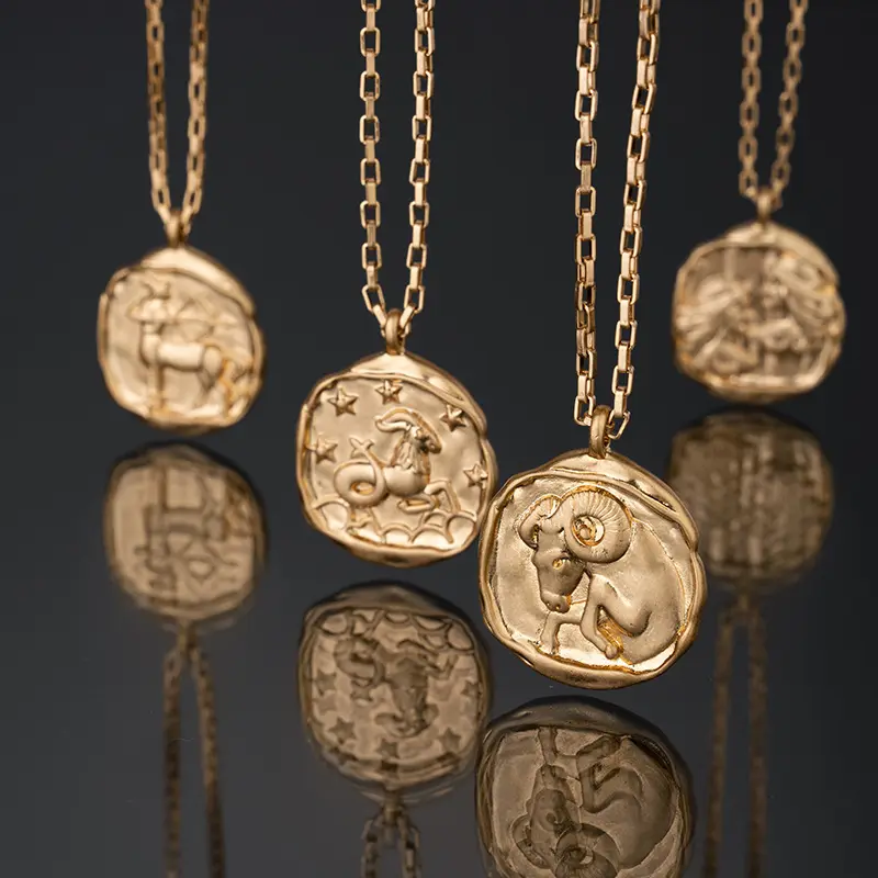Pendentif symbole signe du zodiaque plaqué or 18 carats Collier 12 zodiaques en acier inoxydable bijoux en acier inoxydable