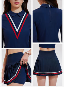 ชุดกระโปรงเทนนิสสไตล์คนเมืองแบบใหม่ ผ้าสแปนเด็กซ์/ไนลอน ชุดออกกำลังกายกลางแจ้ง แห้งเร็ว แขนยาว สำหรับผู้หญิง - Product Image 3