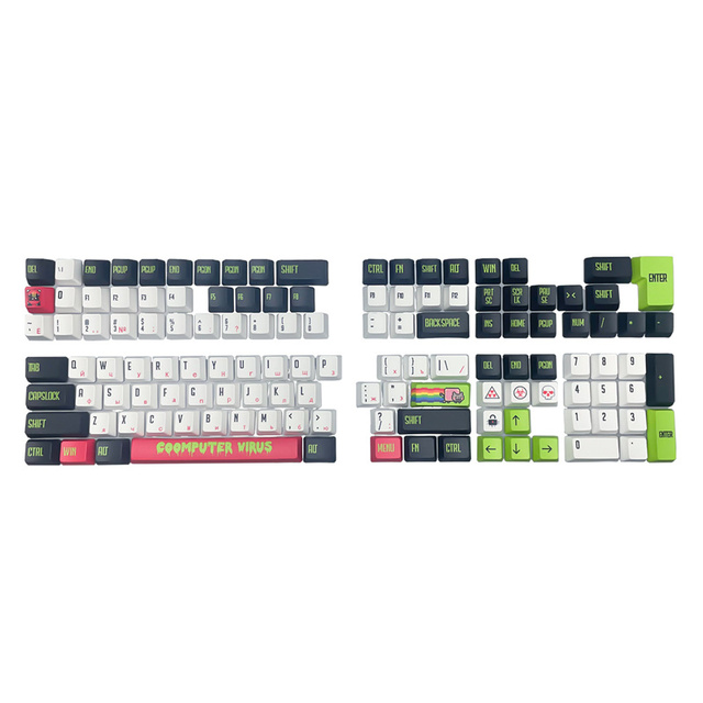 Computer Virus Thai/Arabic/Korean/Russian/Japanese PBT Sublimation Keycaps OEM/XDA Profile for 61/87/104/108 Mechanical Keyboard