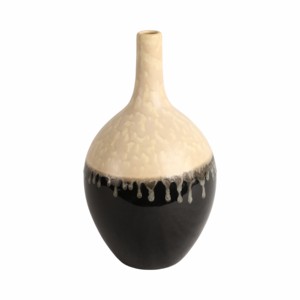 Vaso in Ceramica Bicolore con Dettagli Gocciolanti, Decorazione Contemporanea, Vaso per Fiori da Soggiorno - Product Image 2