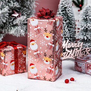 Pink Christmas Gift Wrapping <b>Paper</b> with Santa Claus Reindeer Snowflakes <b>Pattern</b> Metallized Art <b>Paper</b> for Holiday Packaging - Product Image 1