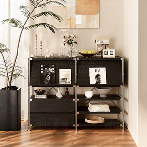 Minimalist Flip Door Storage Cabinet Modular Living Room Cabinet Black <b>5</b> Compartments - Product Image 1