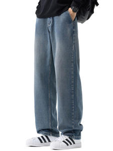 انفجارات الخريف والشتاء للرجال ، سراويل جينز كاجوال من الدنيم للرجال ، جينز مستقيم فضفاض على الطراز الأوروبي ، متوسط الخصر واسع الساق ، صلب متوسط - Product Image 5