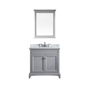 Meuble-lavabo moderne autoportant en bois massif avec vasque en céramique, miroir résistant à l'eau inclus, style ferme - Product Image 2