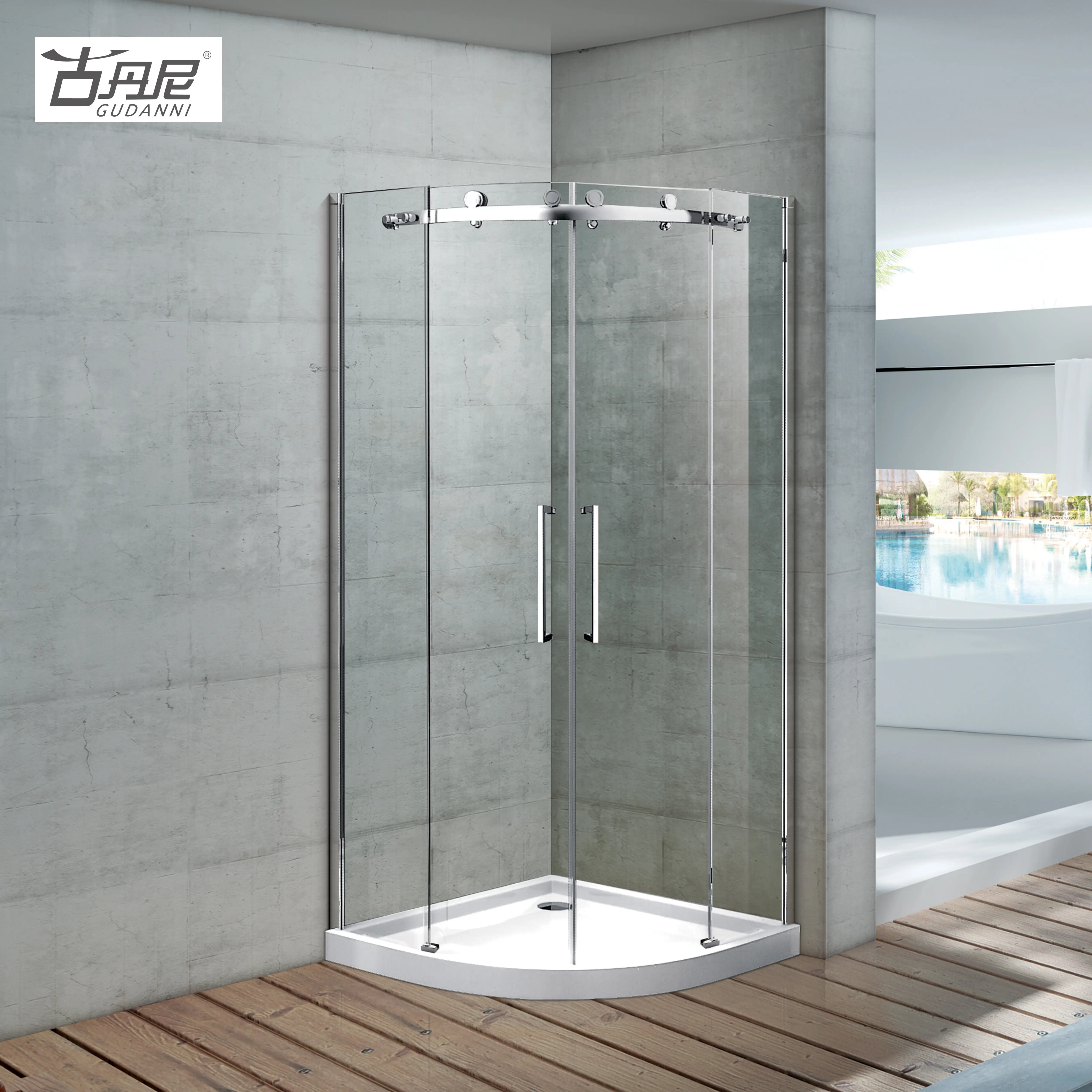 Porta de vidro de polia grande, dois sentidos, chuveiro liso, porta elegante, banheiro, chuveiro, caixa