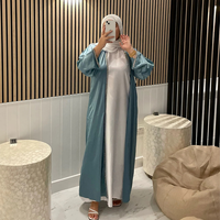 Abaya Sharut Personnalisée pour l'Aïd, Élégante et Pudique de Dubaï, Robe Musulmane pour Femme avec Fond de Robe Intérieur, Ensemble Abaya Ouverte en Soie Satinée et Diamants