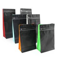Sac d'emballage pour café à fond plat recyclable personnalisé avec fonction anti-humidité, valve et fermeture éclair imprimées en gravure