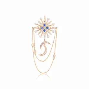 A00910876 Xuping – bijoux à breloques en forme de flocon de neige, perle incrustée de diamant, pendentif de lune, frange, broche en or 18K