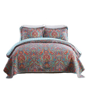 100% bông bốn mùa in hoa vua nữ hoàng Kích thước đảo ngược bông khâu 3 miếng tấm ga trải giường đặt bộ đồ giường - Product Image 1