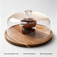 Support à gâteau en bois en gros avec couvercle en verre transparent, plateau de service rond pour l'affichage de pains et desserts, fournitures hôtelières en vrac