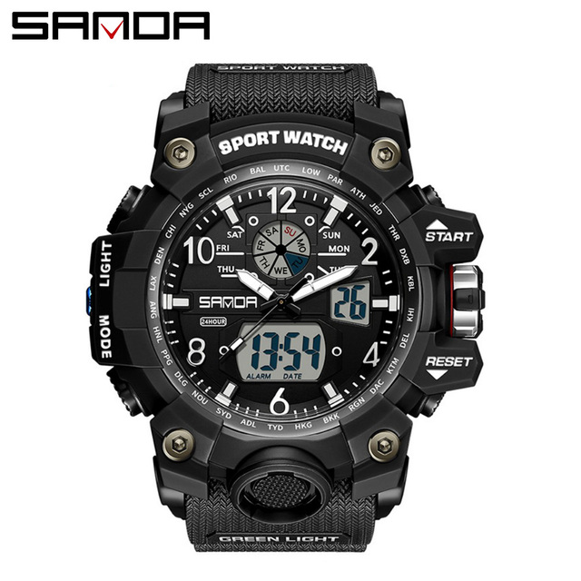 SANDA 3169 Men Wristwatch Cross Border Trendy Outdoor Sports Waterproof Watch Multi-Functional Alarm Digital Wristwatches
