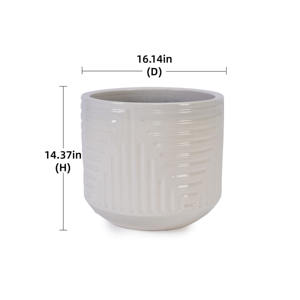 Mdj Ceramic Flower <b>Pot</b> 16.14in D X 14.37in H Round Glazed Modern Style <b>Indoor</b> Outdoor Planter For Home Garden - Product Image 5