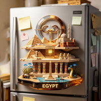 Souvenir culturel emblématique de la ville touristique d'Égypte, aimant de réfrigérateur en métal 3D en relief, décoration pour la maison