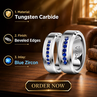 6mm 8mm Silberner Wolframcarbid-Ring mit Blauem Zirkon-Einlage Abgeschrägte Kanten für Herren Hochzeits- und Verlobungsring Geeignet für Tägliches Tragen