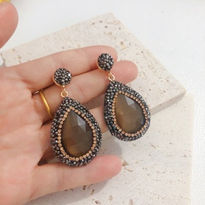 Gioielli di moda con ciondolo in pietra con occhio di gatto orecchini pendenti di Design turco pavé orecchini a bottone in cristallo di argilla - Product Image 3