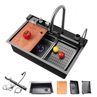 Évier de cuisine intelligent multifonctionnel avec affichage numérique LED, 5 touches piano, robinet cascade, 75 cm, en acier inoxydable, évier Tittok