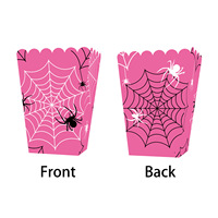 Vaisselle de fête rose Halloween, décorations araignées pour anniversaire, assiettes en papier jetables, serviettes, bannière, ballons, décorations de gâteaux, sacs cadeaux, boîtes à popcorn
