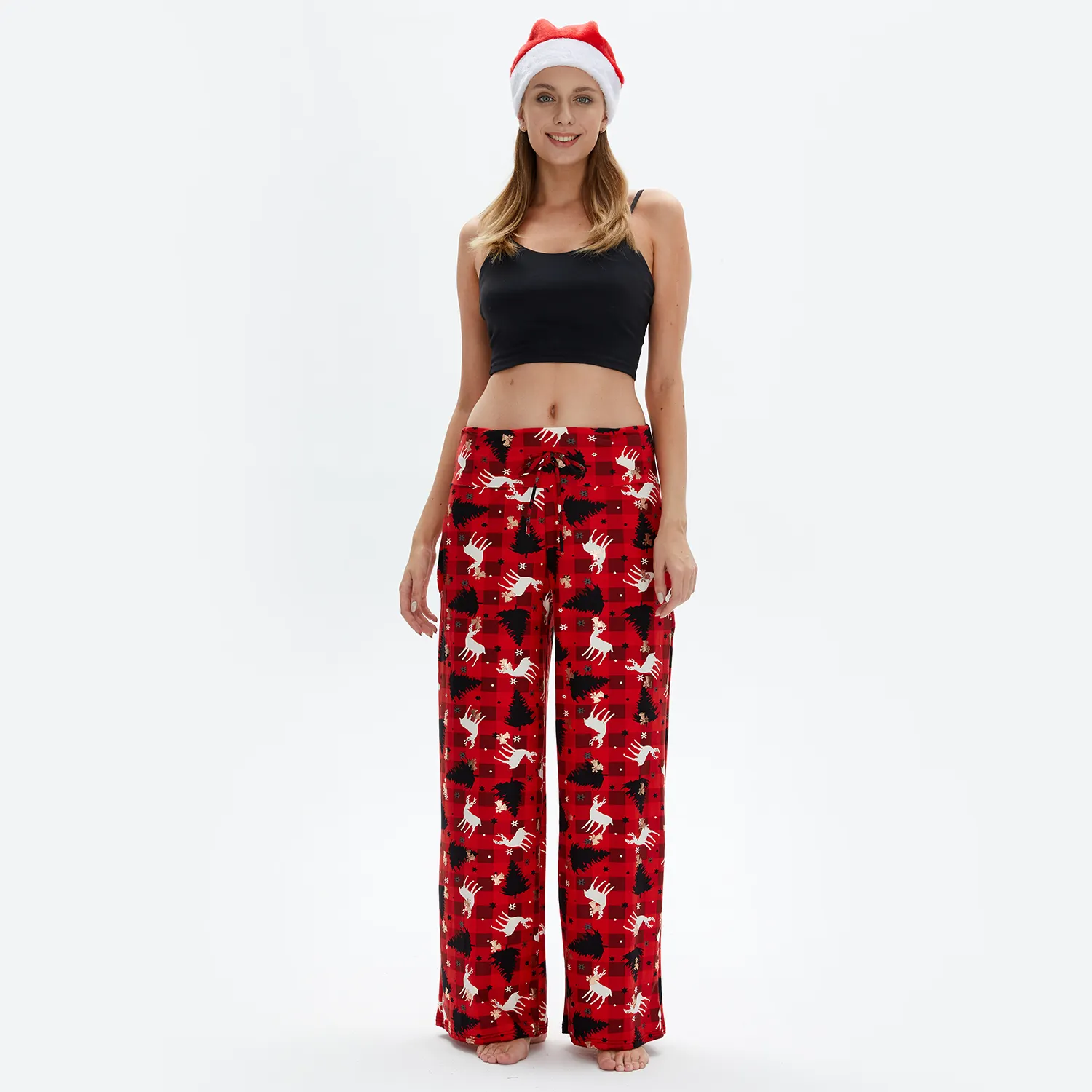 हॉट बिक्री नींद लेगिंग पैंट महिलाओं महिलाओं क्रिसमस प्रिंट कैजुअल स्चर पालाजो पैंट के साथ कैजुअल स्माल पैलेट