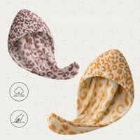 FF6425 Serviette de séchage capillaire en polaire corail à motif léopard, super absorbante, turban pour cheveux, serviette de séchage à domicile