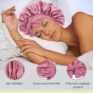 Bonnet sutra Satin kualitas tinggi topi mandi Logo kustom topi tidur malam penutup rambut Bonnet besar desainer untuk wanita