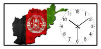 Drapeau afghan pixelisé et horloge moderne - Art en porcelaine cristalline dans un cadre en aluminium pour la décoration murale de la maison