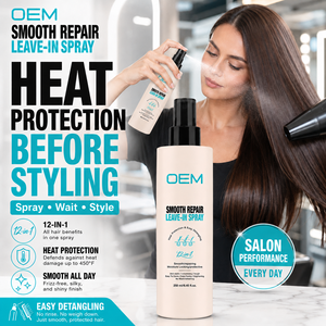 Spray capillaire sans rinçage de qualité salon OEM ODM, anti-frisottis, démêlant, lissant et protecteur thermique pour tous types de cheveux - Product Image 2