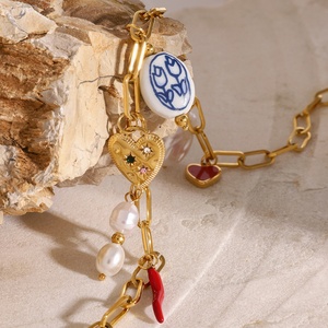 สร้อยคอจี้รูปหัวใจประดับมุกสแตนเลสสำหรับผู้หญิง สไตล์วันหยุด แรงบันดาลใจจากมหาสมุทร เครื่องประดับสไตล์อินเทรนด์ - Product Image 3