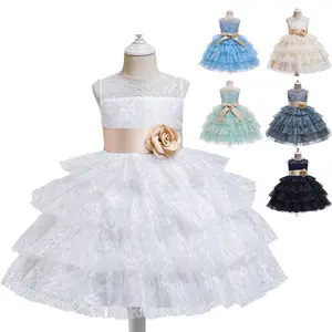 Quente Rendas flor meninas vestido meninas do batismo do bebê vestidos de bolo para a festa de casamento ocasião crianças 1 ano bebê vestido de aniversário da menina