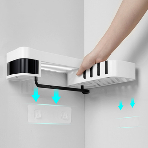 Estante de almacenamiento para baño, organizador de montaje en pared autoadhesivo sin perforación, soporte giratorio expandible para champú - Product Image 3
