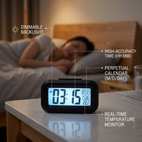 Réveil numérique LCD de bureau, mini horloge de table avec veilleuse, affichage du calendrier et de la température, fonction snooze, alimenté par piles