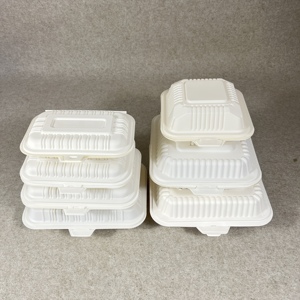 Contenedores de Alimentos de Plástico con Tapa para Almuerzo Caliente/Frío, Biodegradables, 100% Compostables, de Almidón de Maíz <span class=keywords><strong>Blanco</strong></span>, Cuadrados de 8 y 9 Pulgadas, con 3 Compartimentos - Product Image 2
