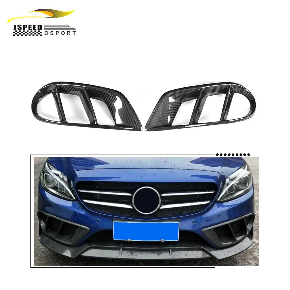 คาร์บอนไฟเบอร์กันชนหน้าช่องระบายอากาศตาข่ายตัดแต่งกรอบย่างสำหรับ Mercedes Benz W205 C63 AMG C180 C200 C Class 2015-2018