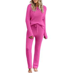2025 <b>Women's</b> Casual Long Sleeve <b>Fleece</b> Knitted Pajama Set Loungewear Fuzzy <b>Fleece</b> PJs - Product Image 3